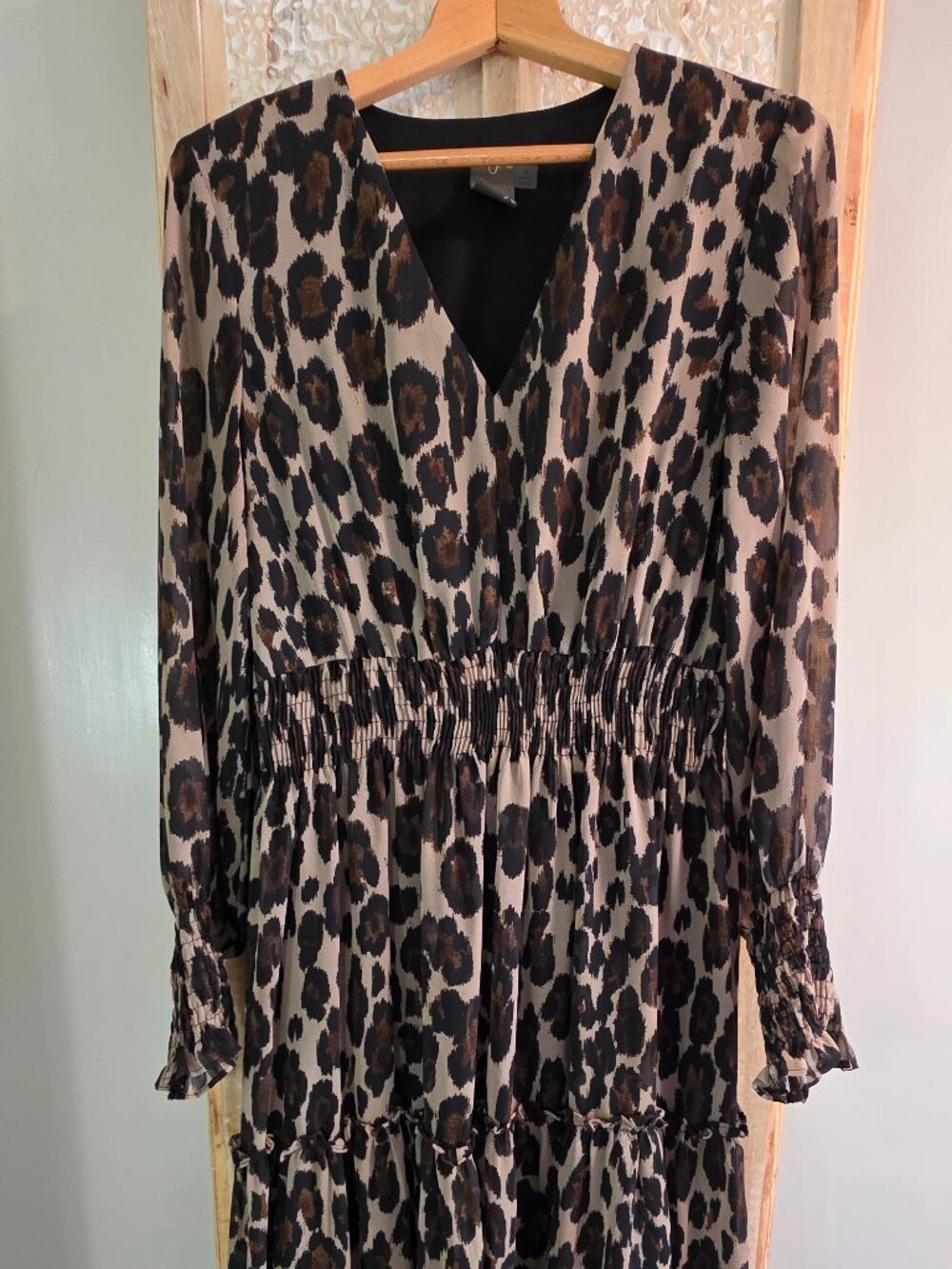 Taylor Leopard Print Smocked Waist Dress Size 14
